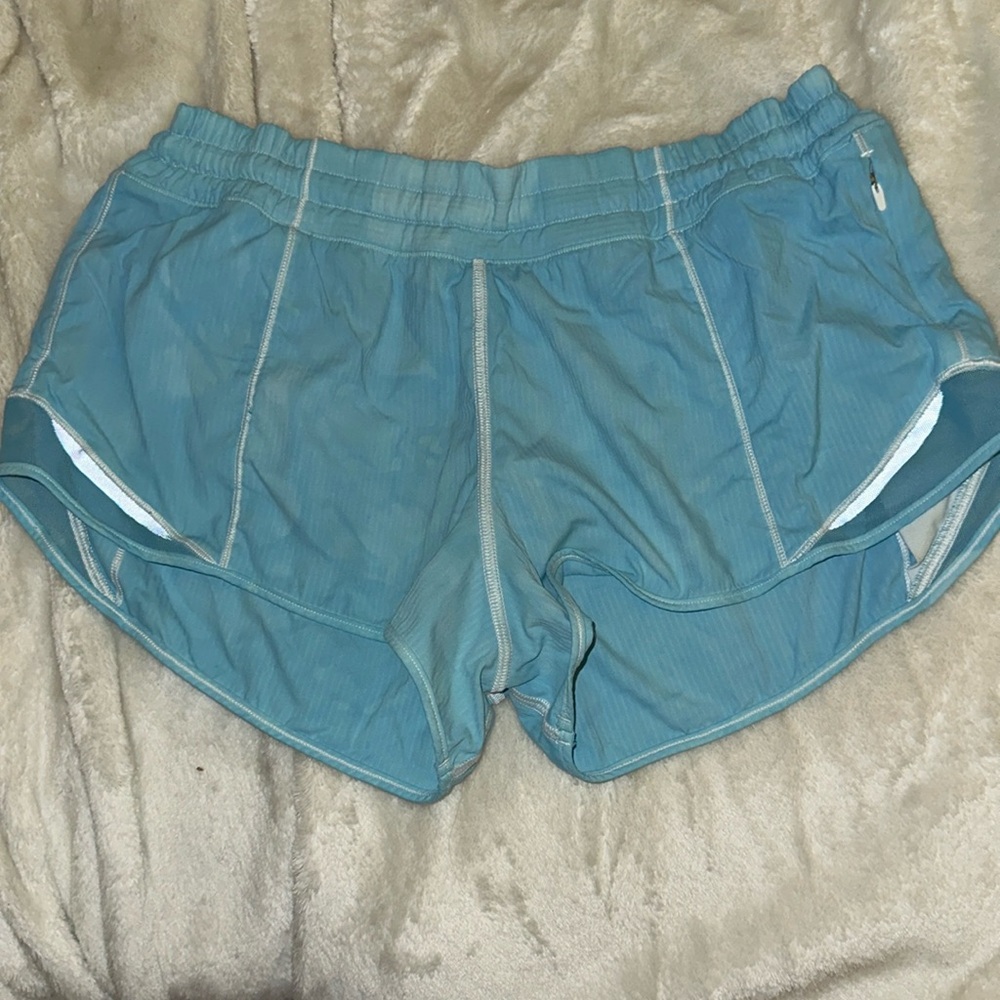 These lululemon shorts are a little splotchy because they have been dyed.